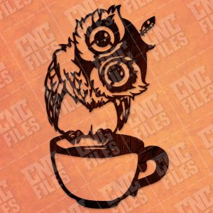 Owl on the coffee cup design files - EPS AI SVG DXF CDR