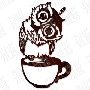 Owl on the coffee cup design files - EPS AI SVG DXF CDR