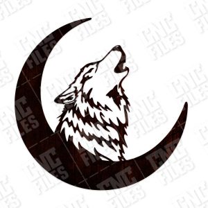 Wolf Crescent Moon Art Vector Design file - DXF SVG EPS AI CDR