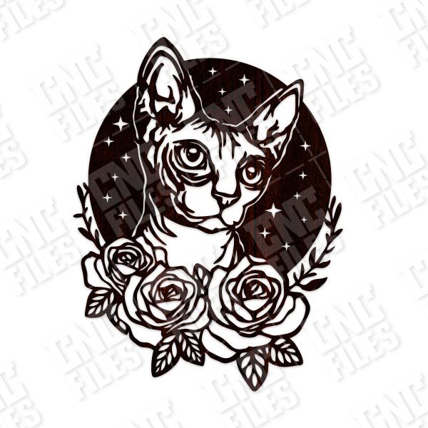 Cat with flowers and stars Design file - DXF SVG EPS AI CDR