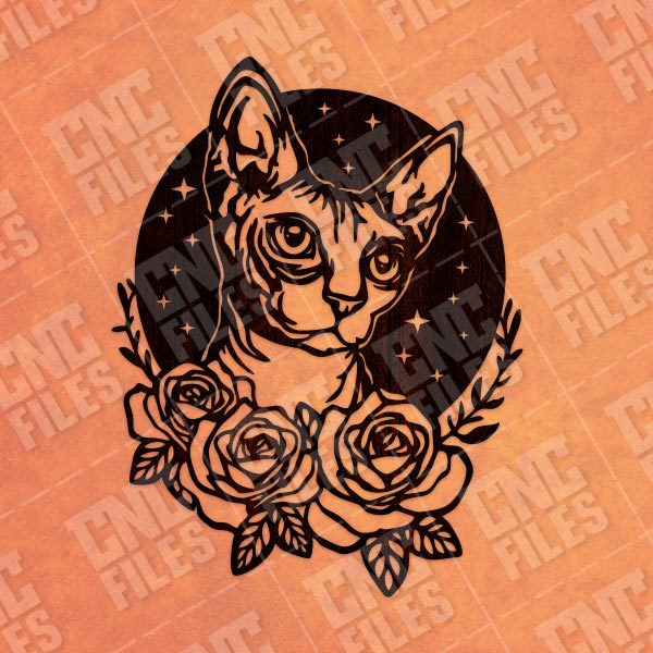 Cat with flowers and stars Design file - DXF SVG EPS AI CDR