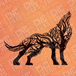 Wolf with tree Vector Design file - DXF SVG EPS AI CDR