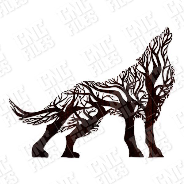 Wolf with tree Vector Design file - DXF SVG EPS AI CDR