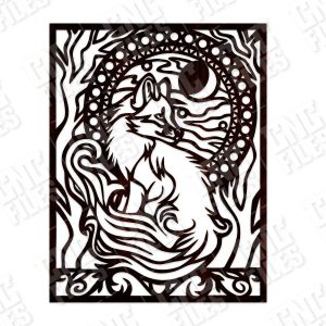 Fox and trees with farewell moon within the nature art Vector Design files - DXF SVG EPS AI CDR