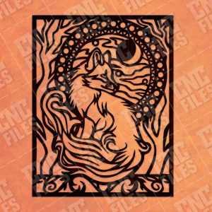 Fox and trees with farewell moon within the nature art Vector Design files - DXF SVG EPS AI CDR