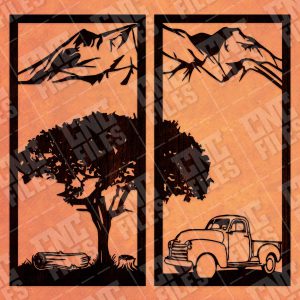 Tree with mountain decal and car vector design files - DXF SVG EPS AI CDR