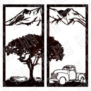 Tree with mountain decal and car vector design files - DXF SVG EPS AI CDR