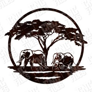 Elephant family walking towards a water - DXF SVG EPS AI CDR