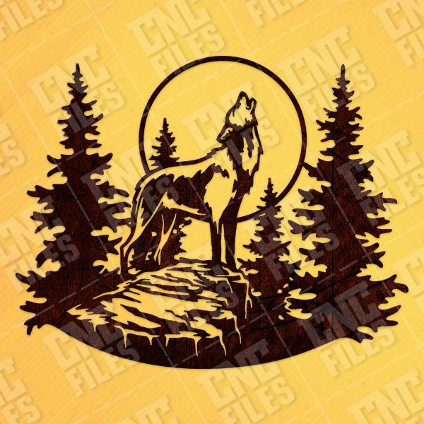 Wolf moon tree pine vector design files - DXF SVG EPS AI CDR