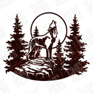 Wolf moon tree pine vector design files - DXF SVG EPS AI CDR